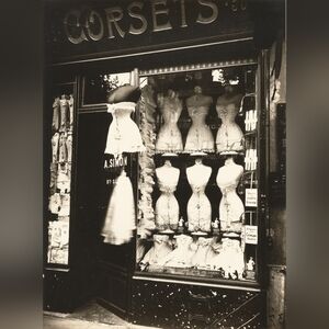 Vintage Window Display of White Corsets Art Print